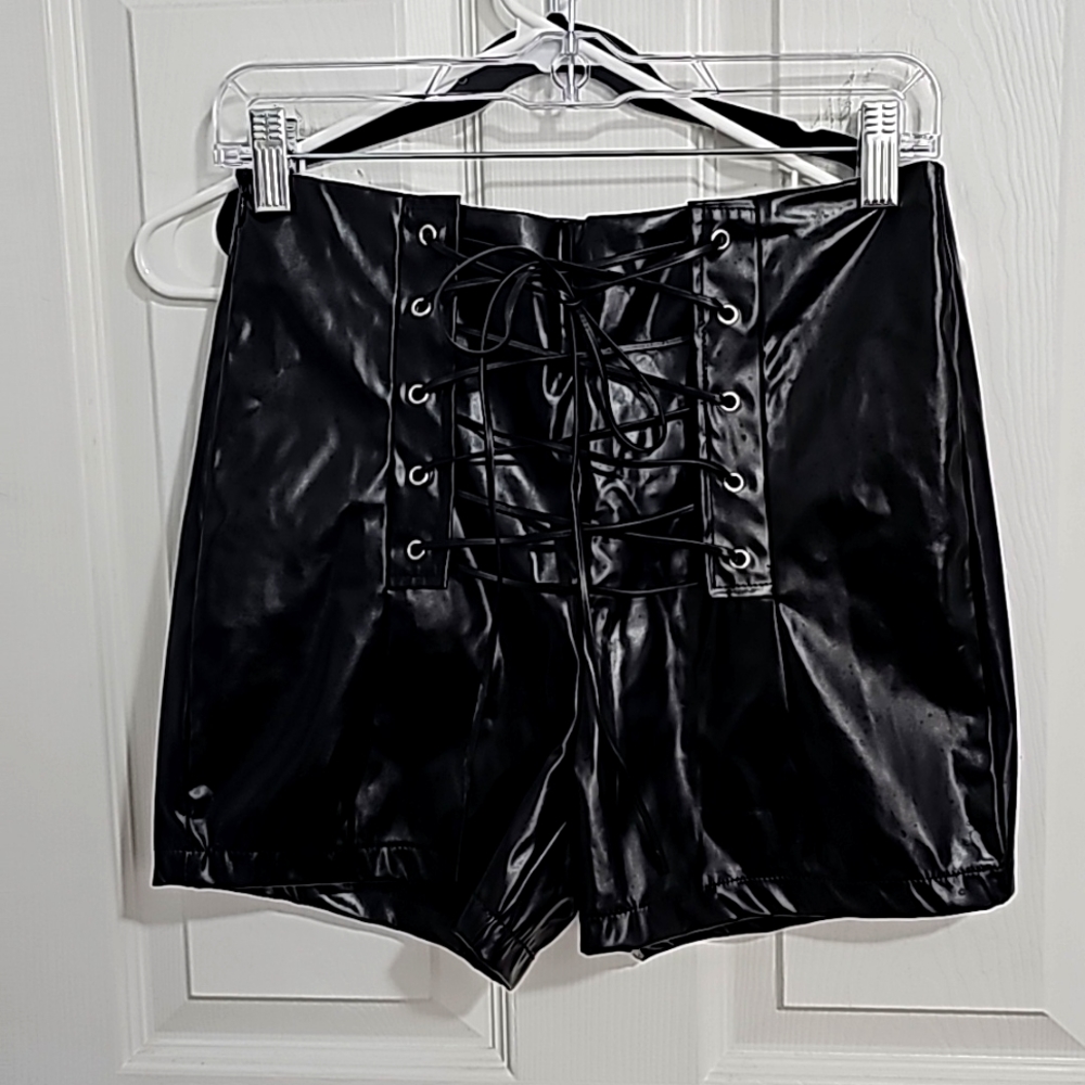 Lace Up Leather Shorts